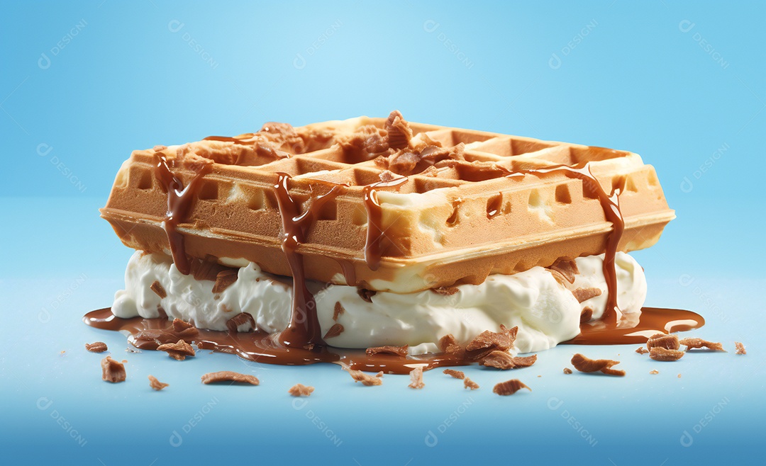 Delicioso waffle belga com sorvete