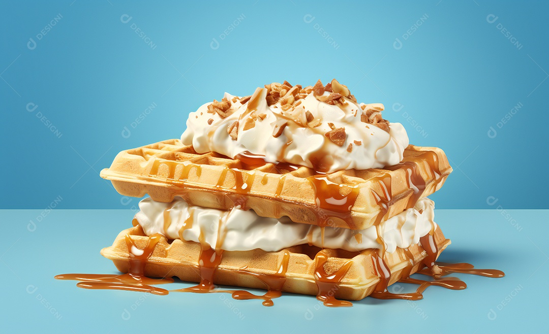 Delicioso waffle belga com sorvete