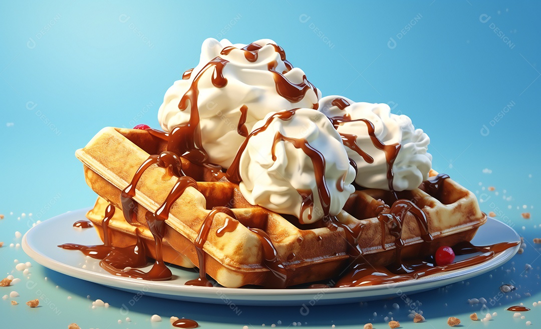 Delicioso waffle belga com sorvete