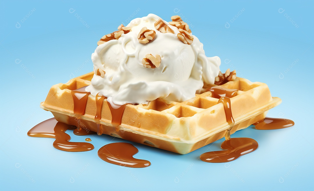 Delicioso waffle belga com sorvete