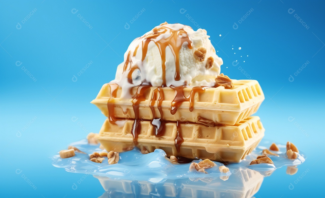Delicioso waffle belga com sorvete