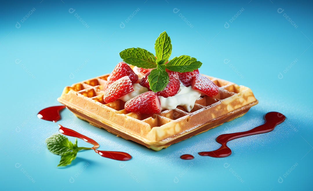 Delicioso waffle belga com morangos