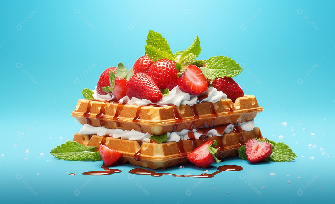 Delicioso waffle belga com morangos