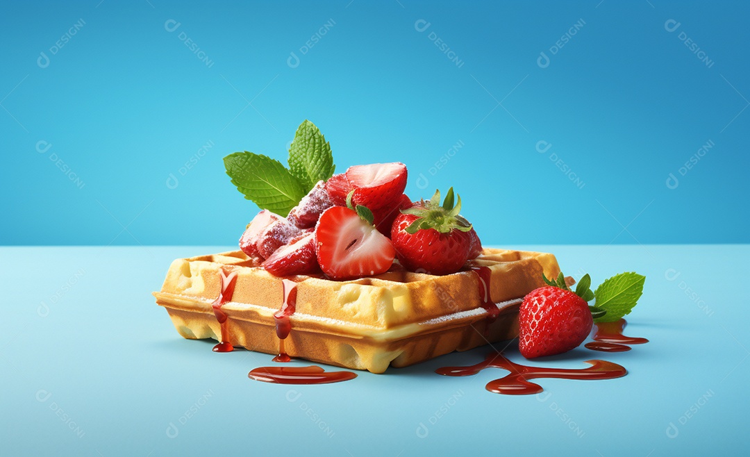Delicioso waffle belga com morangos