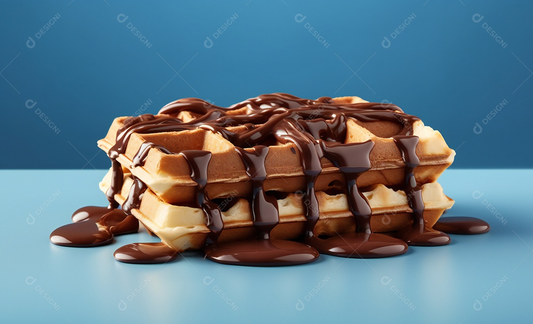 Delicioso waffle belga com calda de chocolate