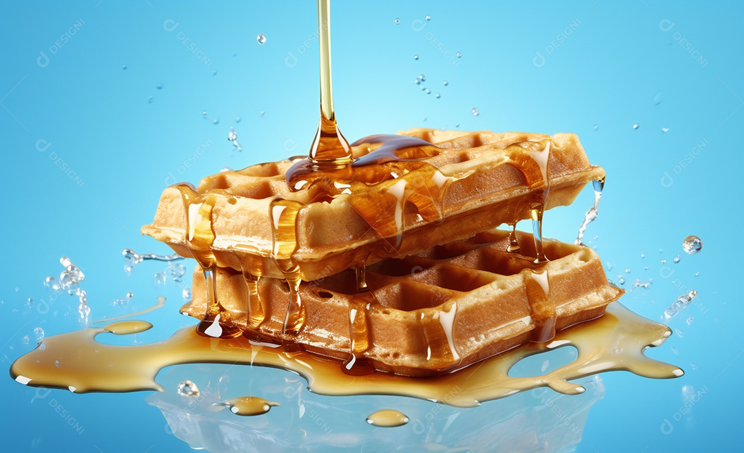 Deliciosos waffle belga com calda de caramelo