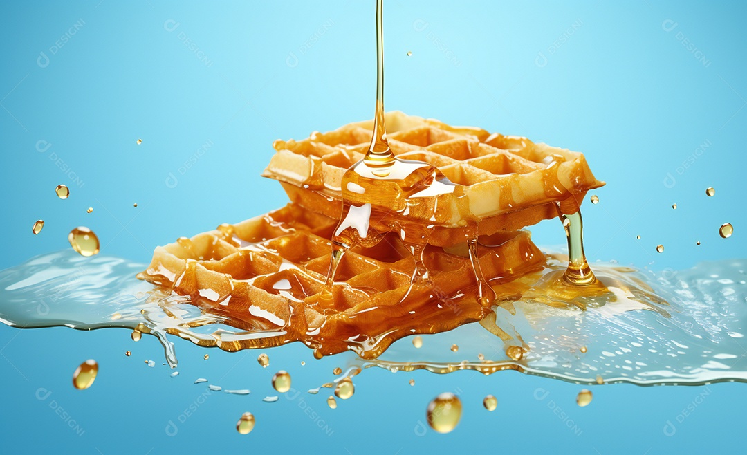 Deliciosos waffle belga com calda de caramelo