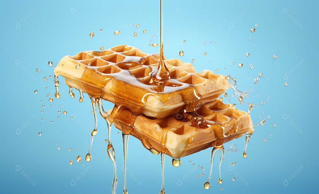 Deliciosos waffle belga com calda de caramelo