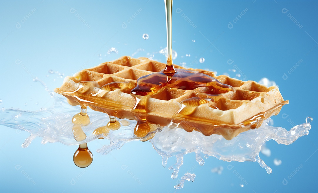 Deliciosos waffle belga com calda de caramelo