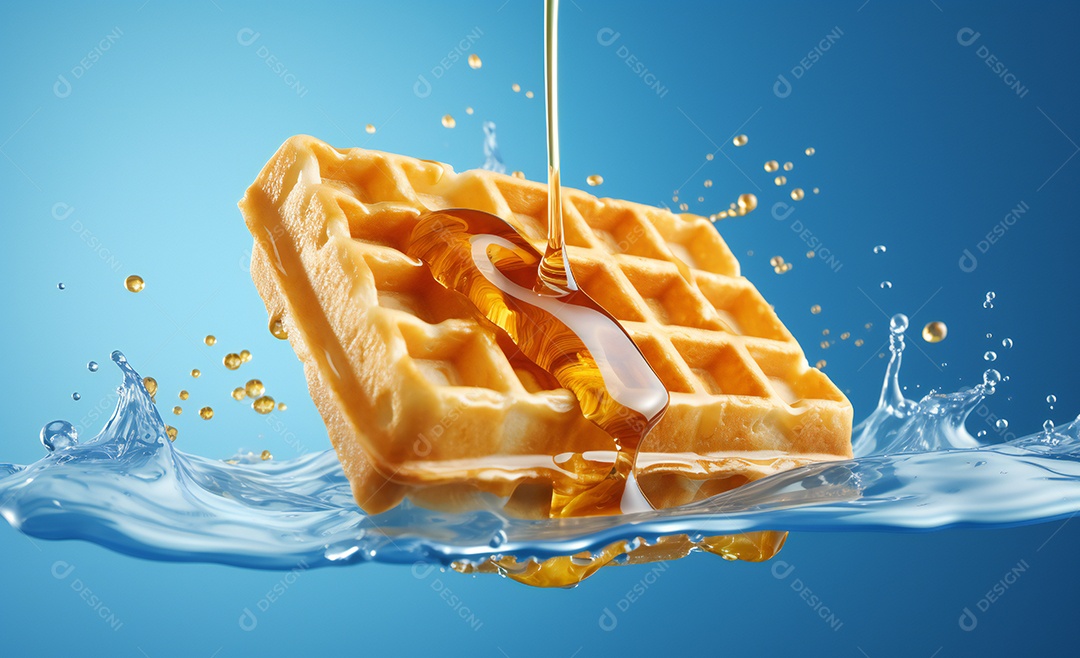 Deliciosos waffle belga com calda de caramelo