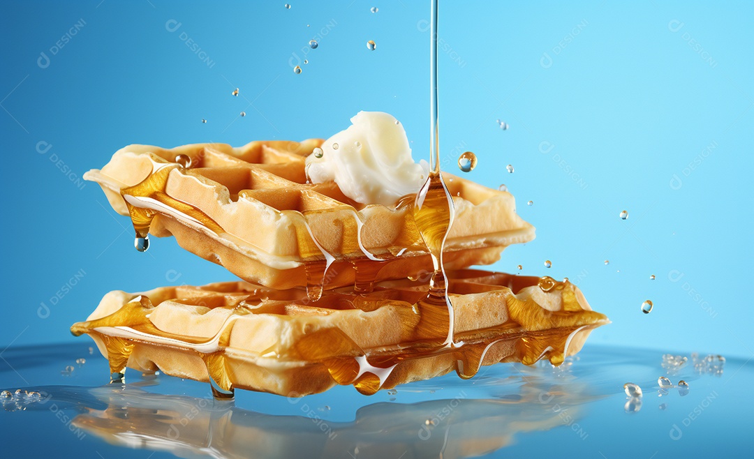 Deliciosos waffle belga com calda de caramelo