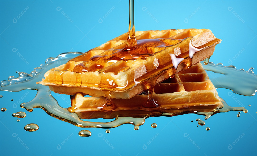 Deliciosos waffle belga com calda de caramelo