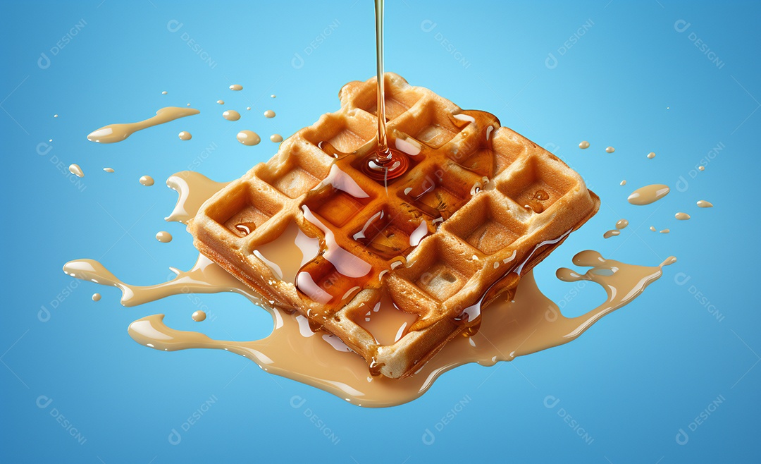 Deliciosos waffle belga com calda de caramelo