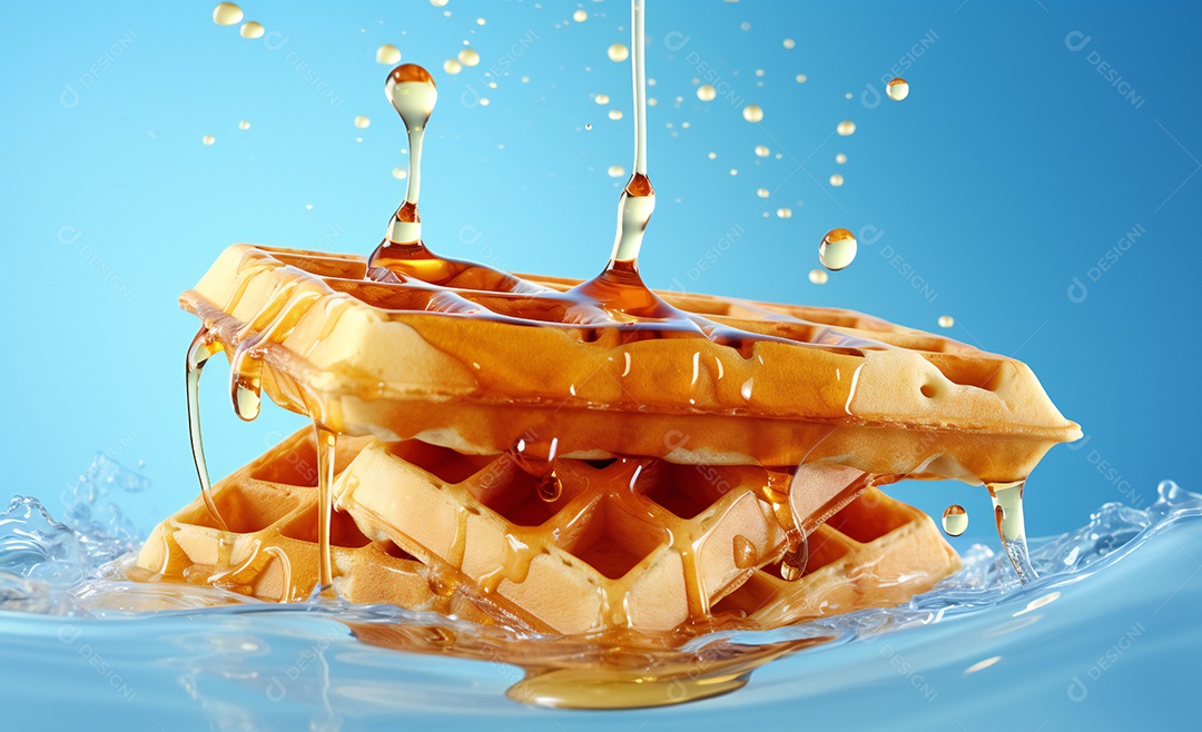 Deliciosos waffle belga com calda de caramelo