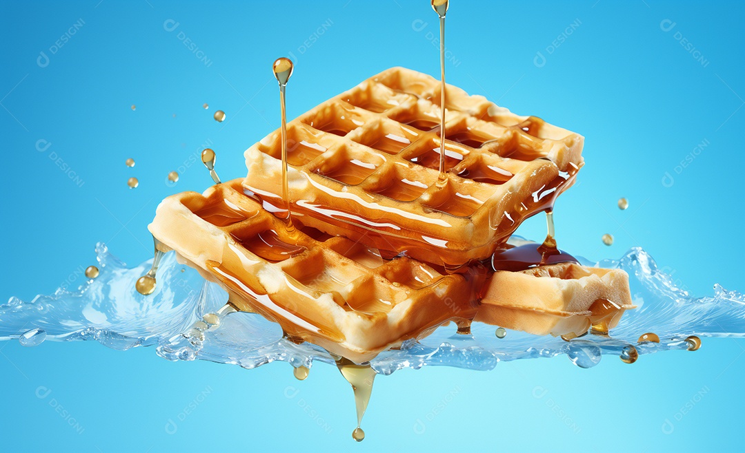 Deliciosos waffle belga com calda de caramelo