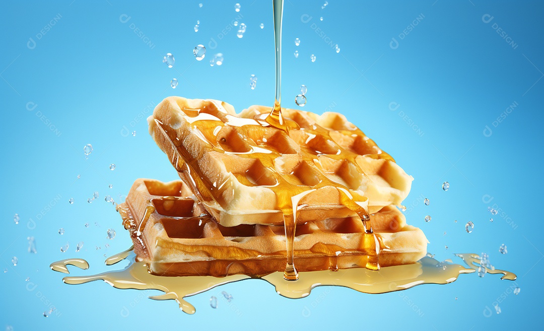 Deliciosos waffle belga com calda de caramelo