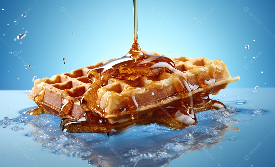 Deliciosos waffle belga com calda de caramelo