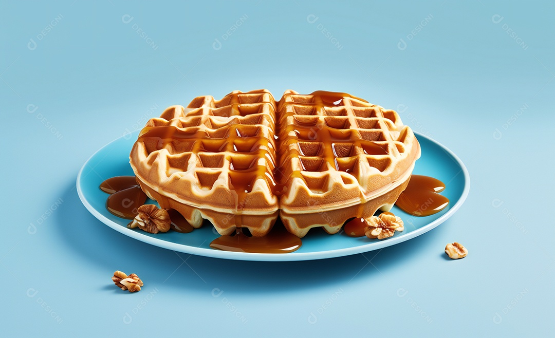 Deliciosos waffle belga com calda de caramelo