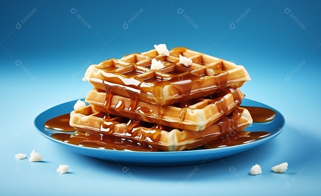 Deliciosos waffle belga com calda de caramelo