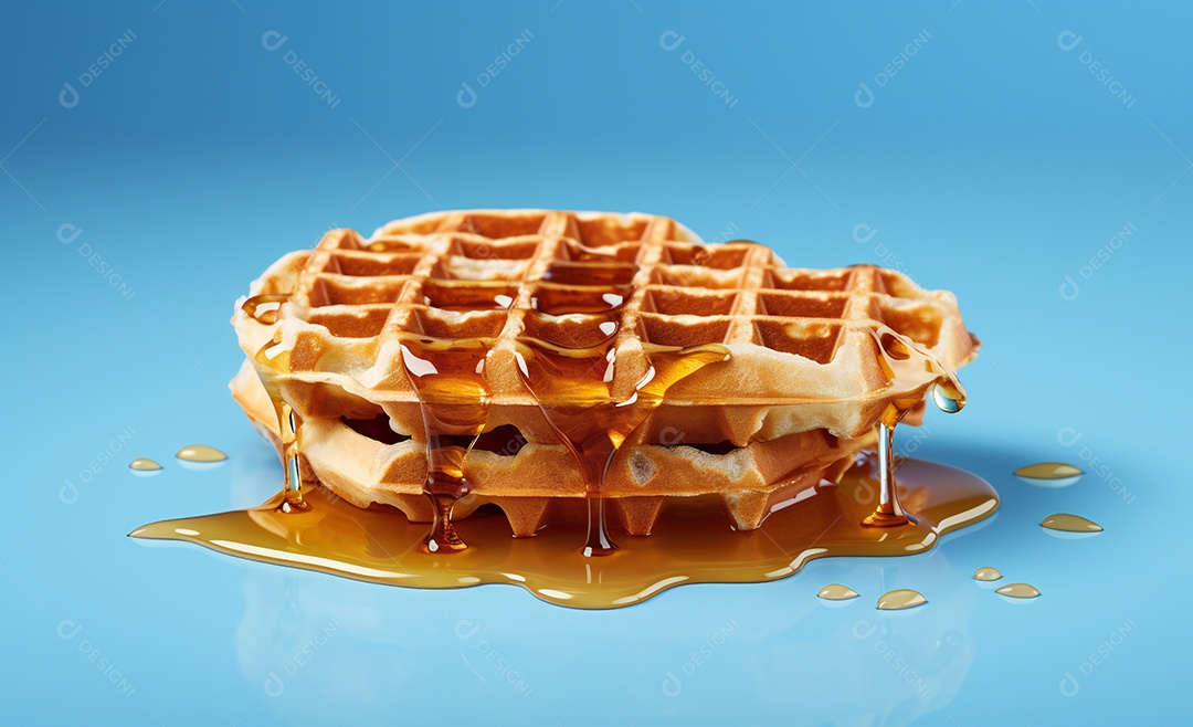 Deliciosos waffle belga com calda de caramelo