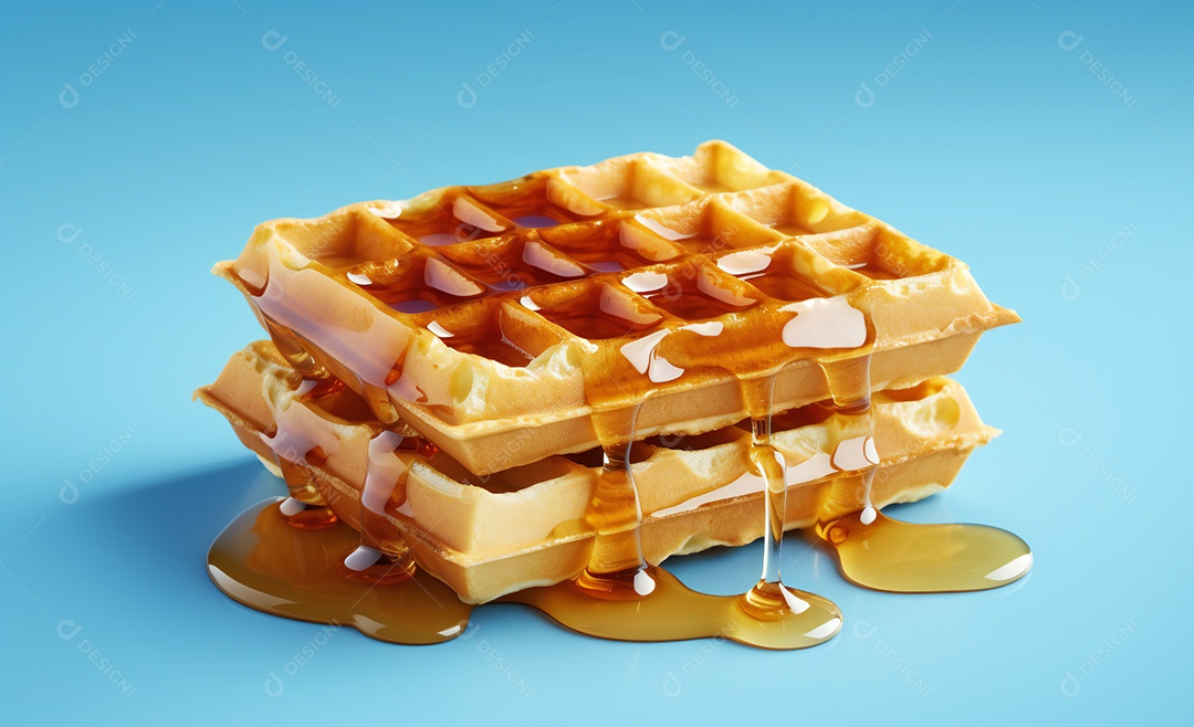 Deliciosos waffle belga com calda de caramelo