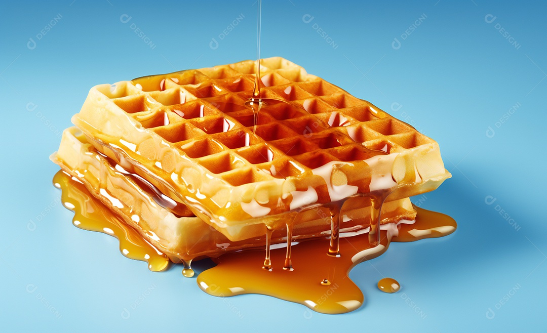 Deliciosos waffle belga com calda de caramelo