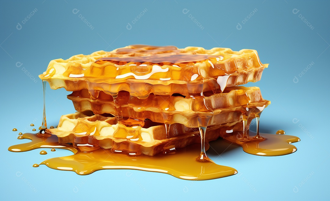 Deliciosos waffle belga com calde de caramelo