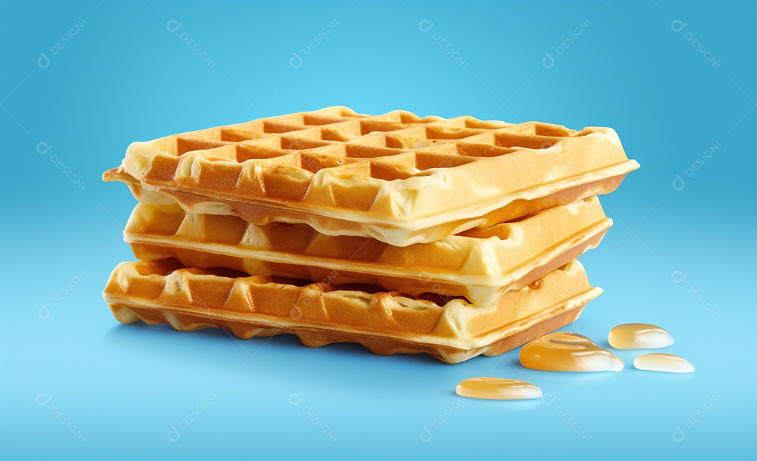 Deliciosos waffle belga com calda de caramelo