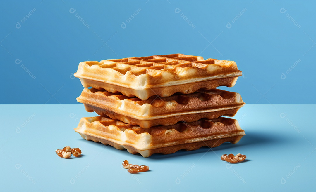 Deliciosos waffle belga com calda de caramelo