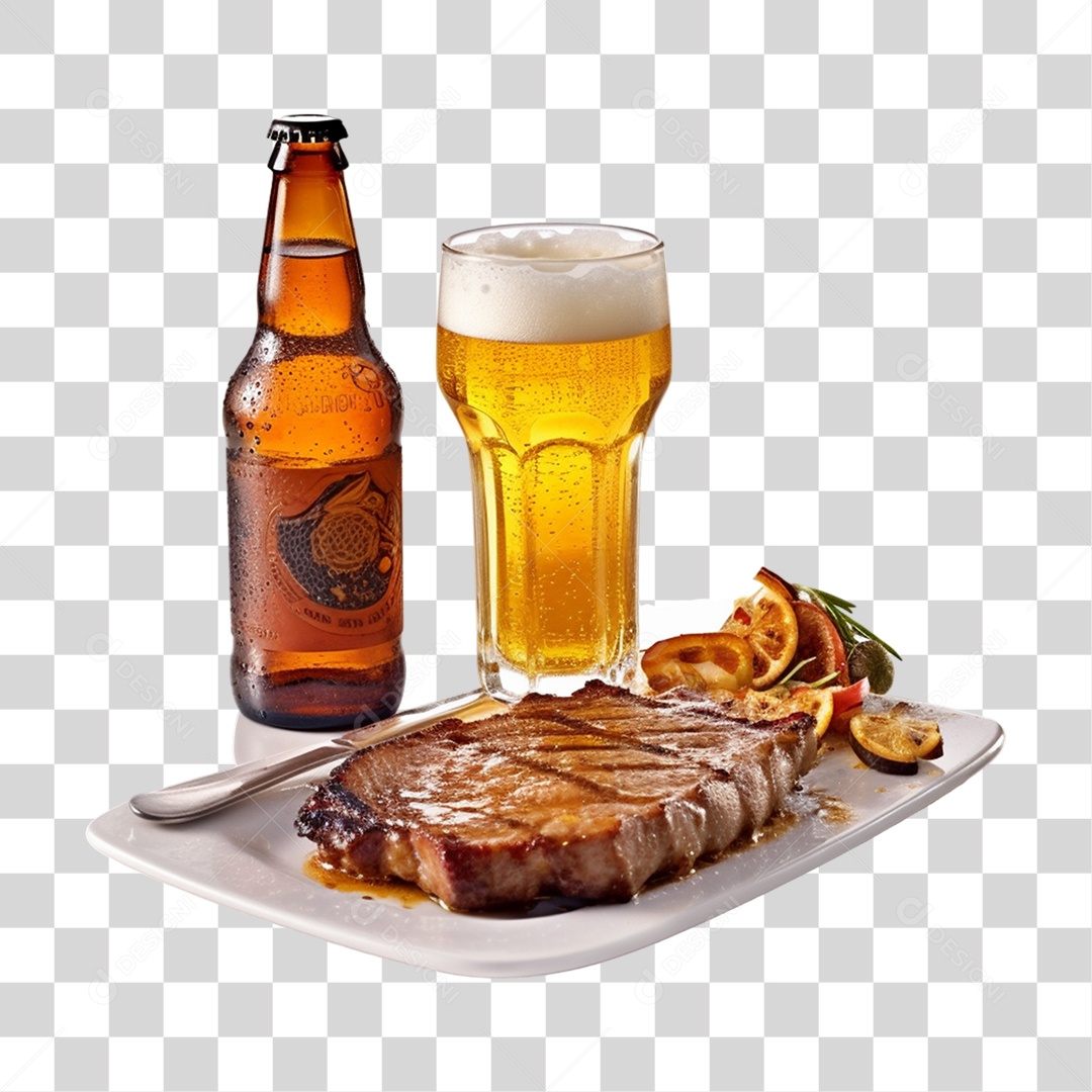 Churrasco Carne Assada com Cerveja PNG Transparente