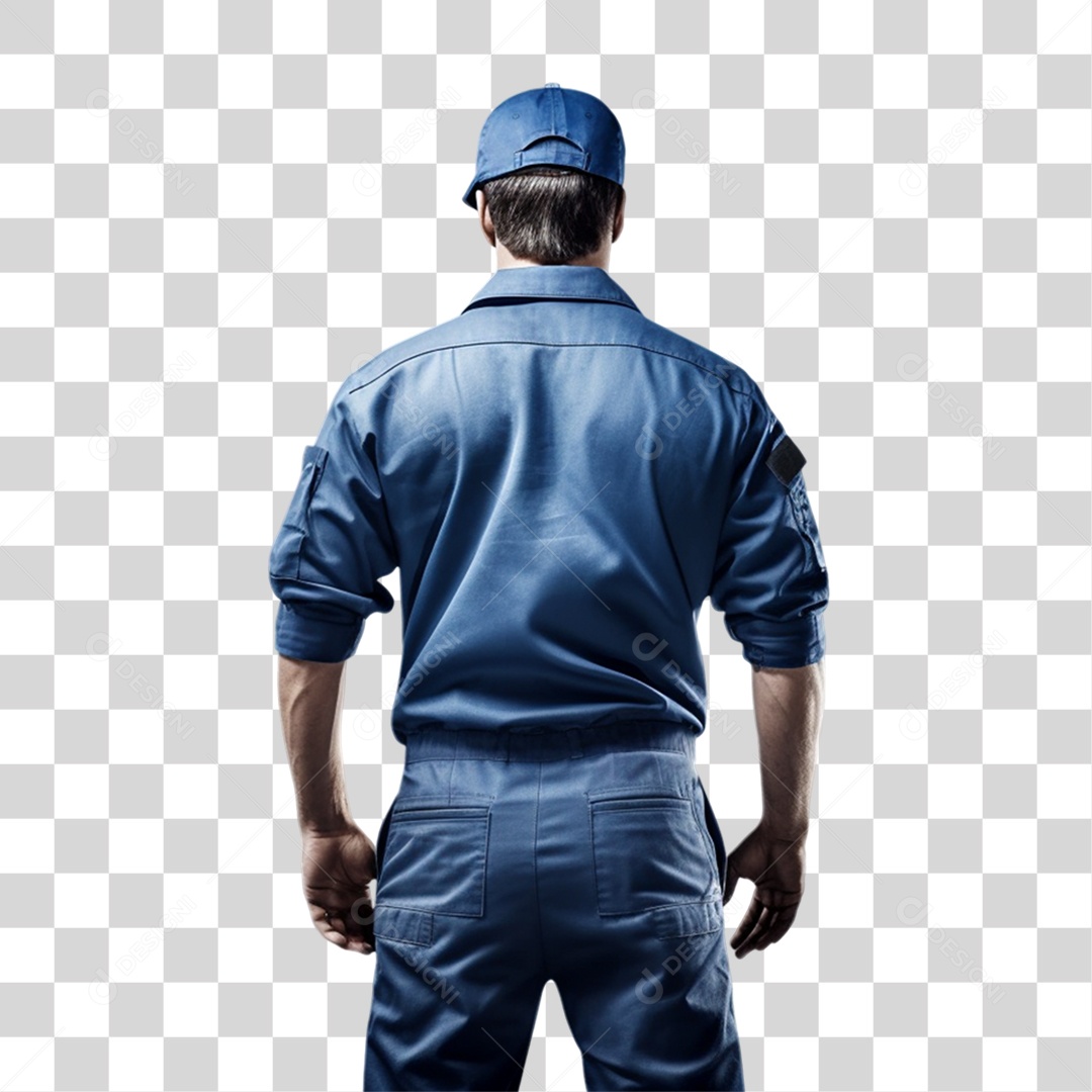 Mecânico de Costas Vestido em Macacão PNG Transparente