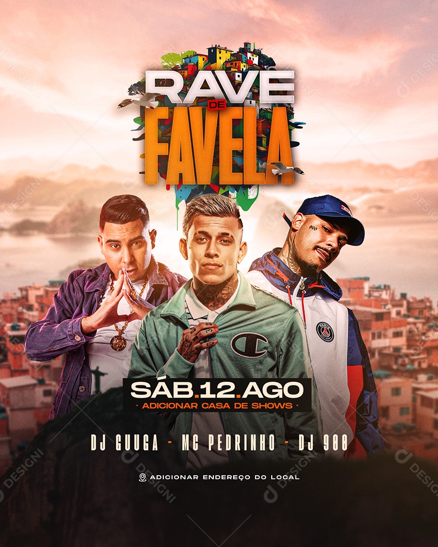 Flyer Rave na Favela Social Media PSD Editável