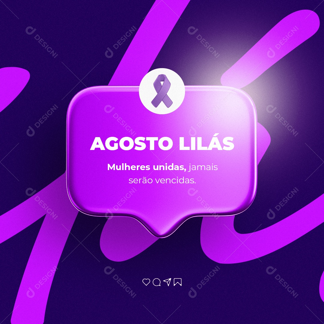 Agosto Lilás Mulheres Unidas Jamais Serão Vencidas Social Media PSD Editável