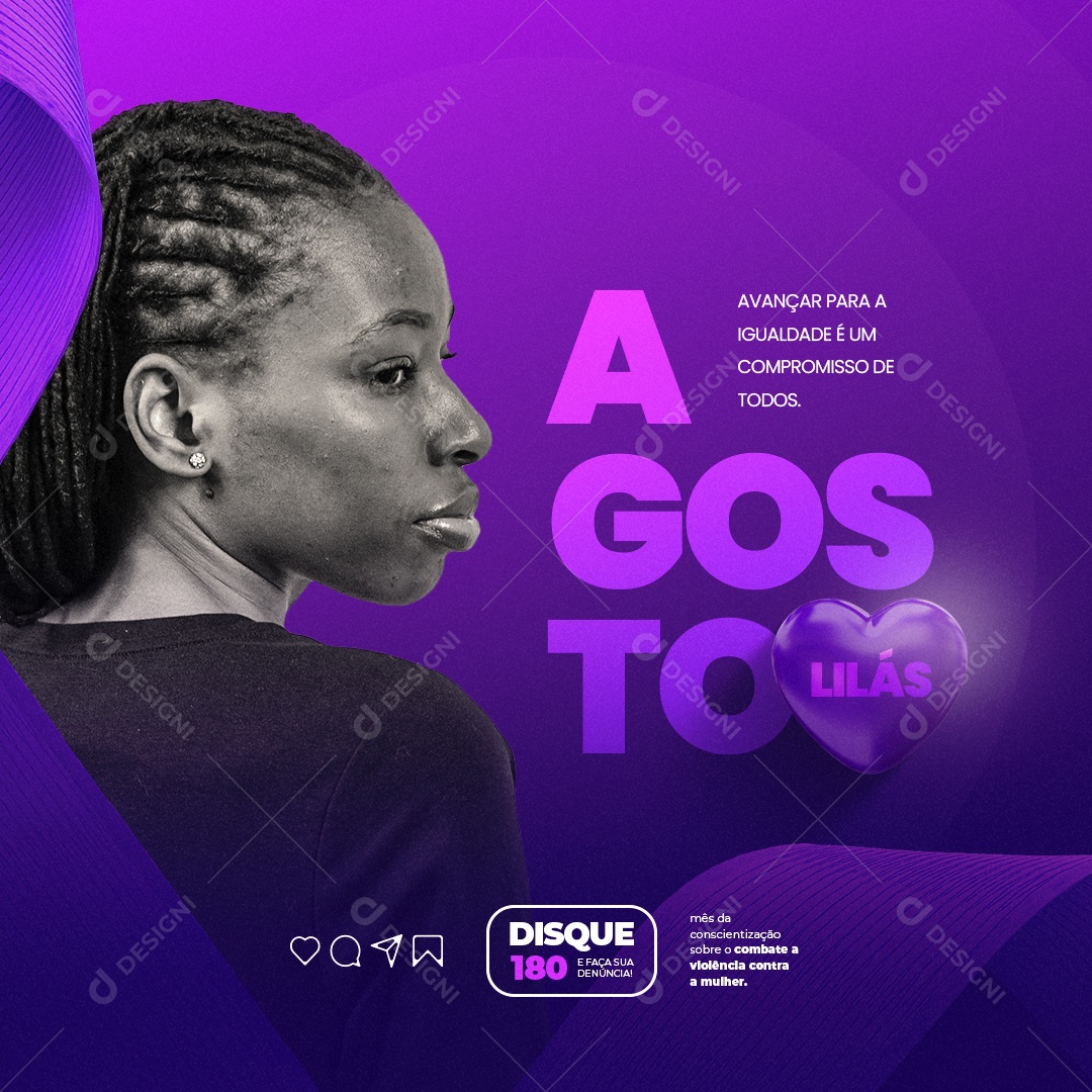 Agosto Lilás Avançar para a Igualdade é um Compromisso Social Media PSD Editável