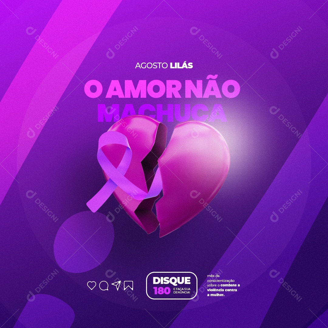 Agosto Lilás O Amor Não Machuca Social Media PSD Editável