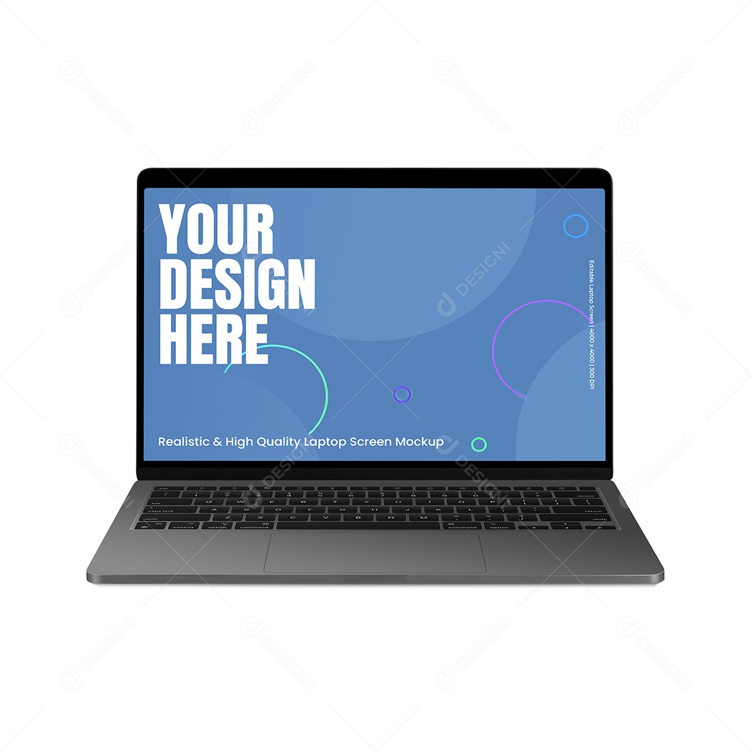 Computador Cinza Aberto de Frente Mockup PSD Editável