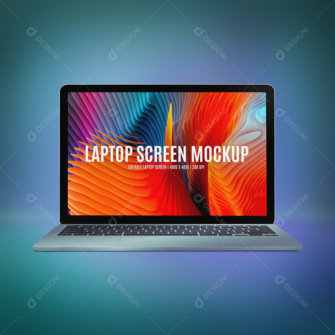 Mockup Computador Cinza Em Fundo Azulado PSD Editável