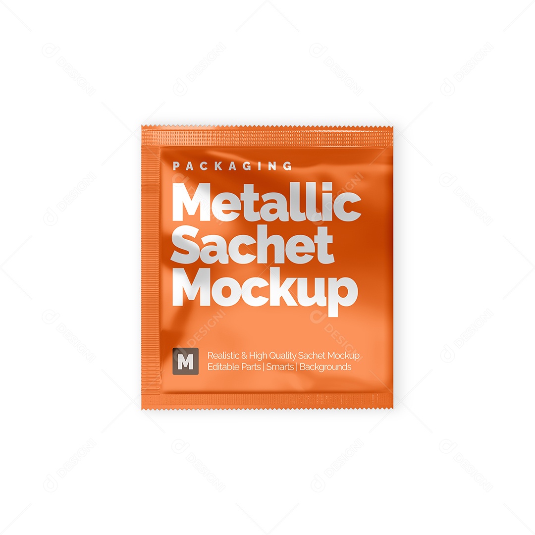 Mockup Metálico de Embalagem Sachê PSD Editável