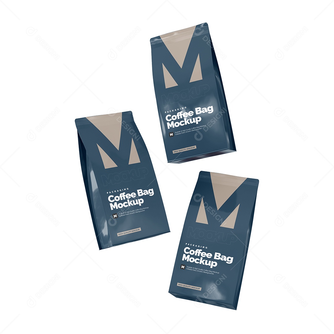 Mockup Três Embalagens de Café PSD Editável