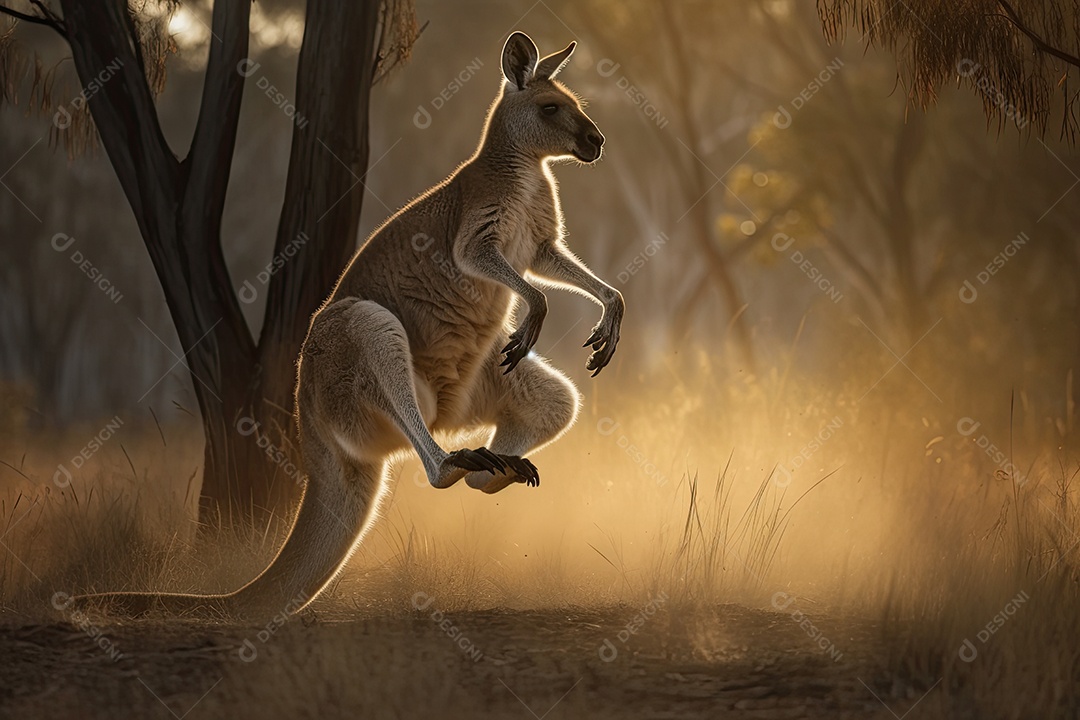 Majestoso canguru salta no Outback australiano