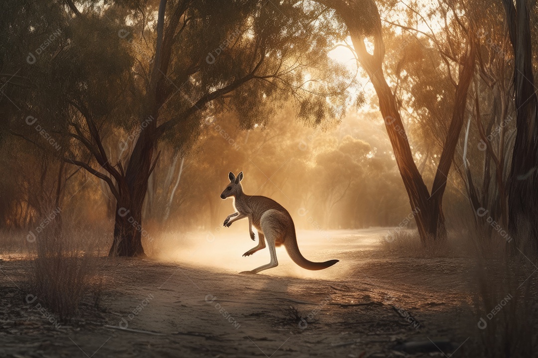 Majestoso canguru salta no Outback australiano