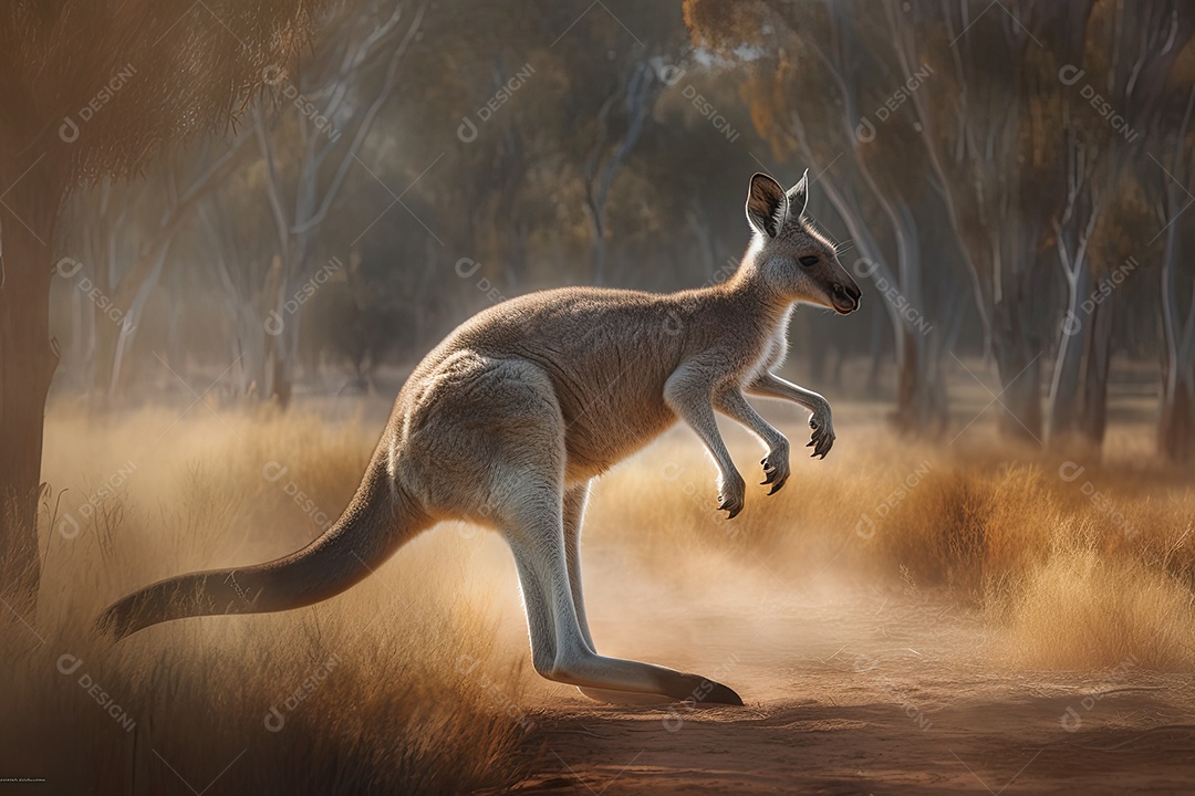 Majestoso canguru salta no Outback australiano