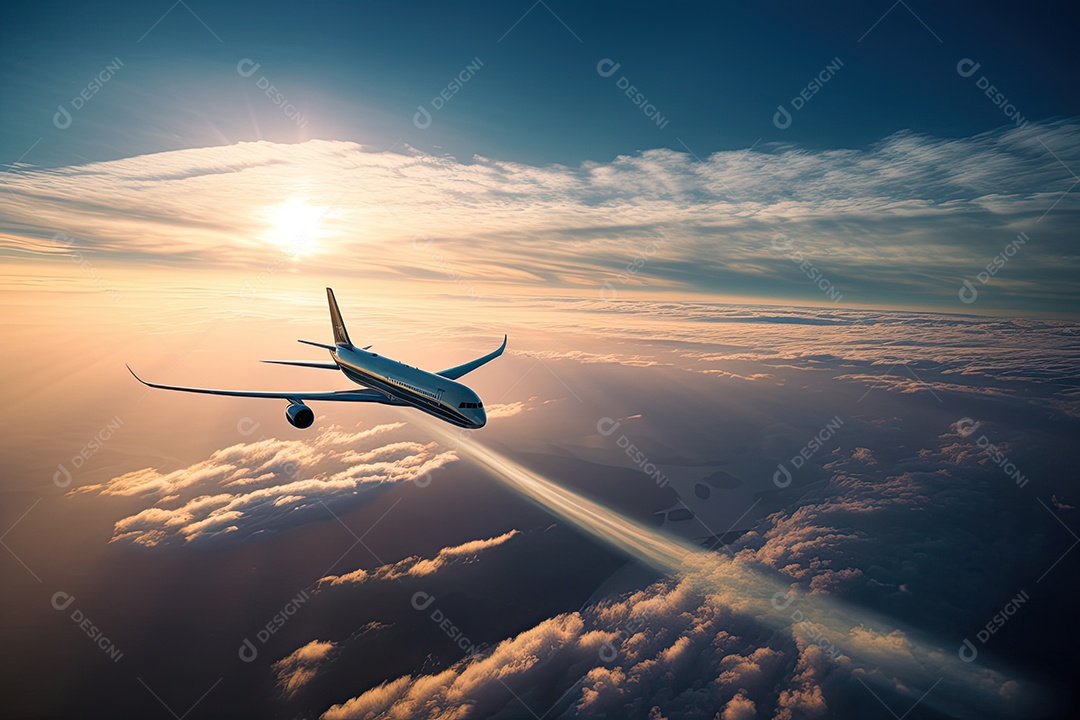 Avião majestoso sobrevoando uma paisagem exuberante