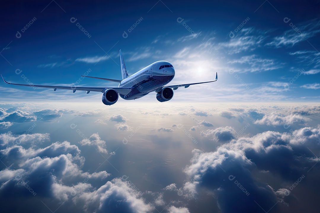 Avião majestoso sobrevoando uma paisagem exuberante