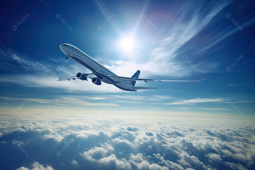 Avião majestoso sobrevoando uma paisagem exuberante