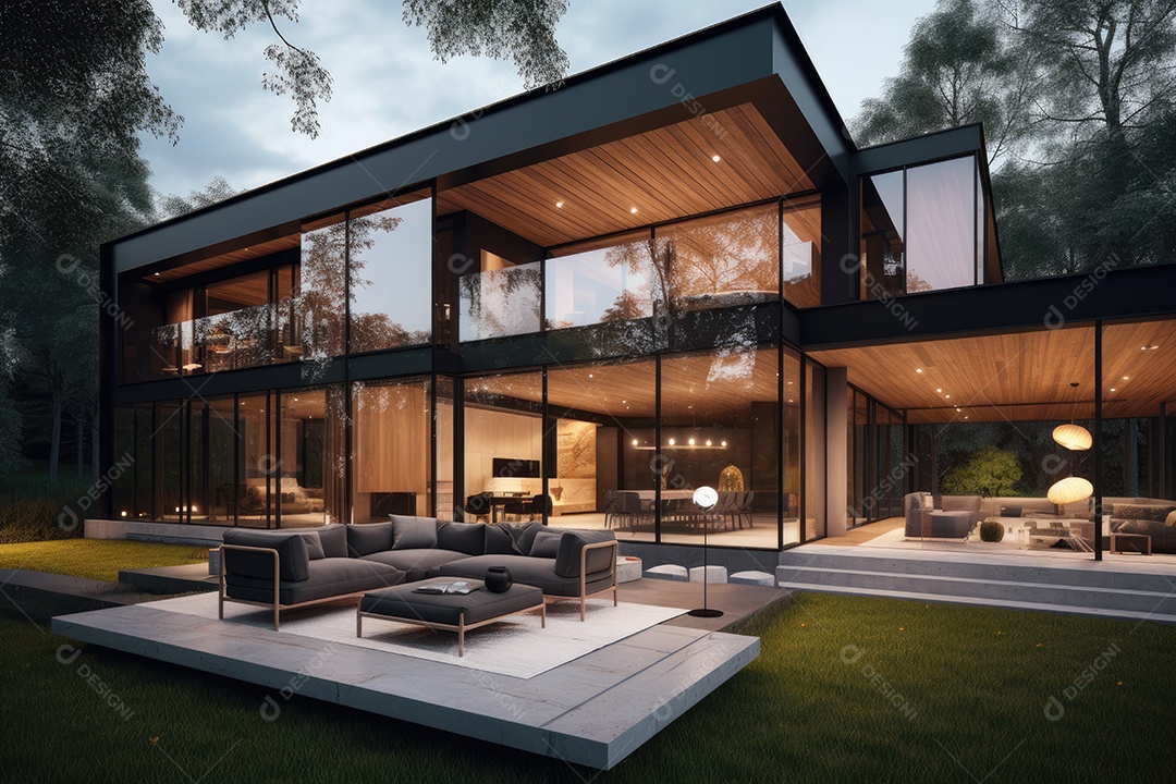 Moradia moderna de linhas minimalistas, exuberante jardim e piscina infinita.