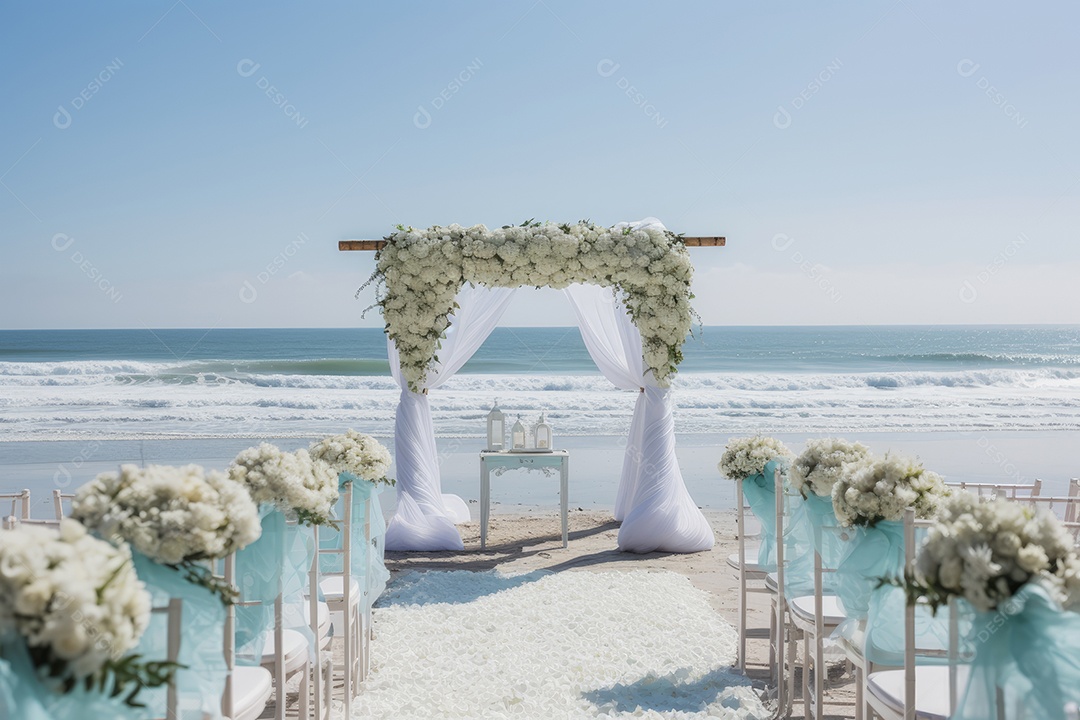 Casamento à beira-mar: amor, praia dourada, renda, emoção.