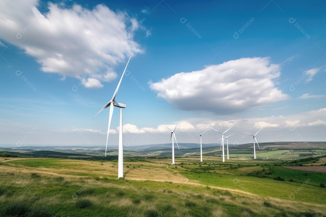 Cenário verde, turbinas eólicas em movimento: energia eólica em ação.