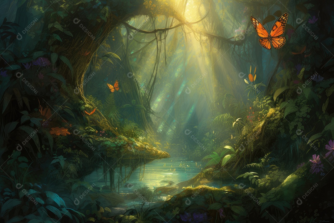 Floresta tropical vibrante, vida selvagem exuberante, beleza natural cativante.