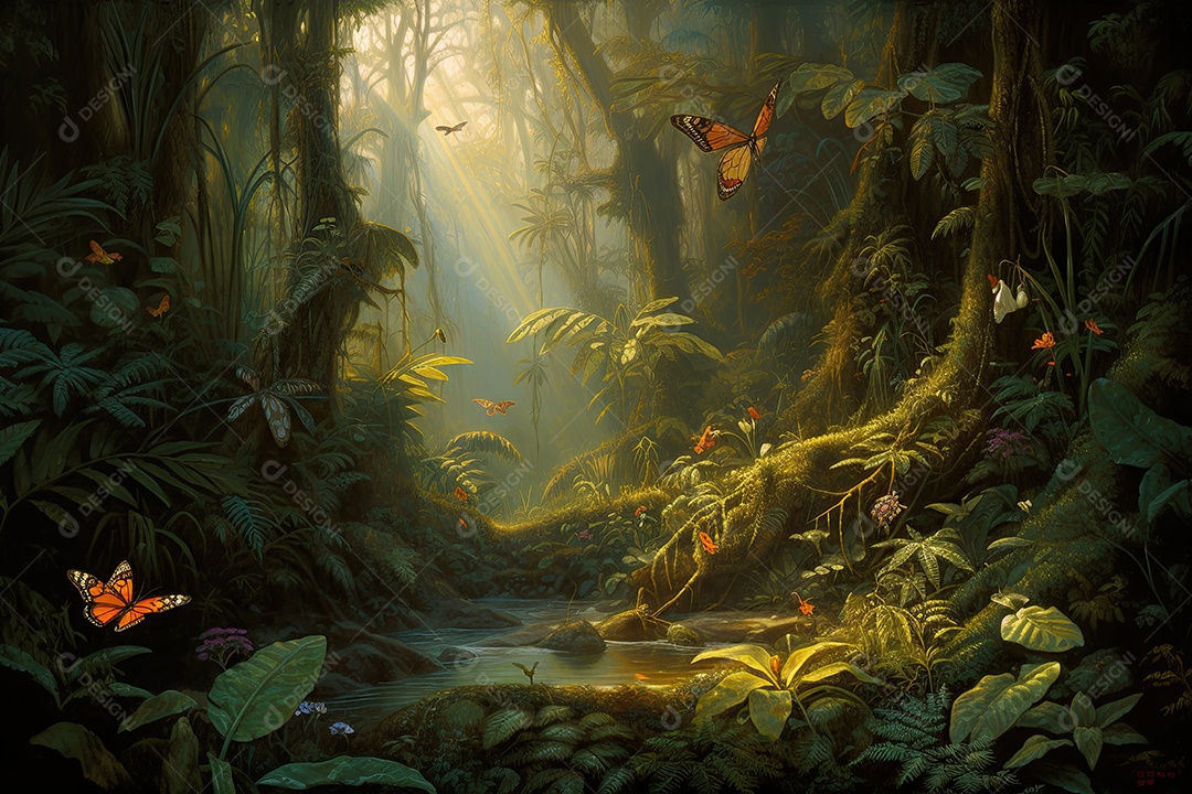 Floresta tropical vibrante, vida selvagem exuberante, beleza natural cativante.